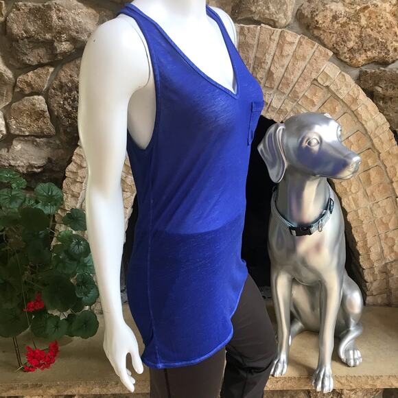 Athleta Sheer Blue Long Tank Top Polyester Cotton with Pocket Women's Size XS - Picture 2 of 8